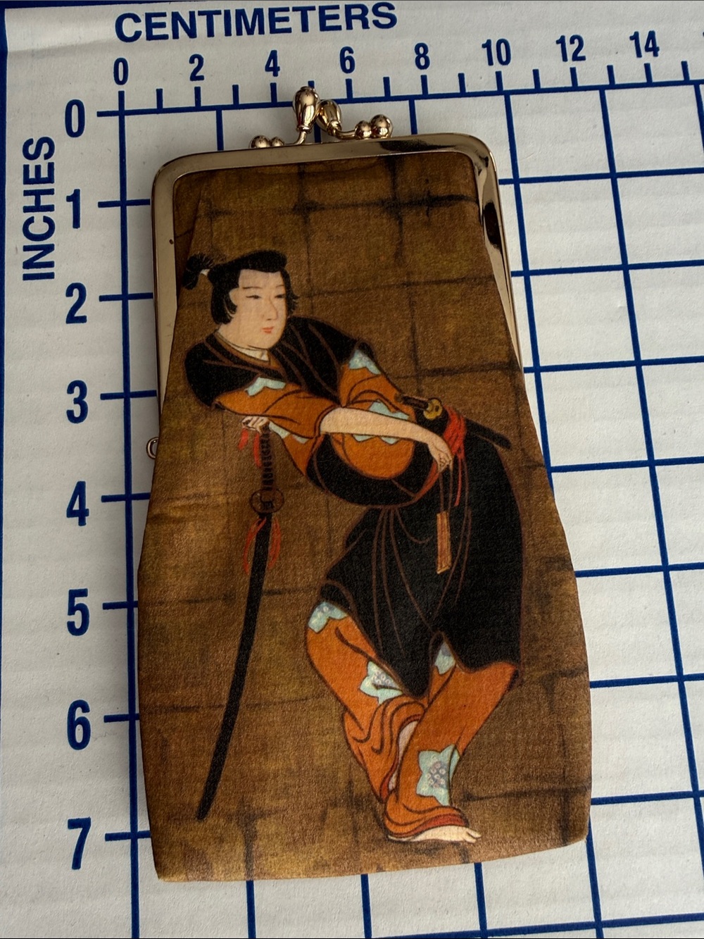 Japanese Yuzen Washi Gamaguchi Eyeglass Case Ukiyo-e Woman Dog 7” Unused